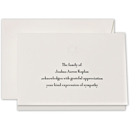 Star of David Lightweight Folded Sympathy Cards - Hand Engraved